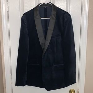 J. Crew Navy Blue, Velvet Suit with Black Satin Accents